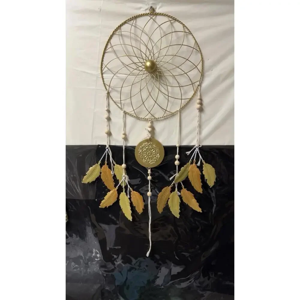 Large Metal Dream Catcher Wall Hanging Gold Feathers Boho‎ Decor 30” Long